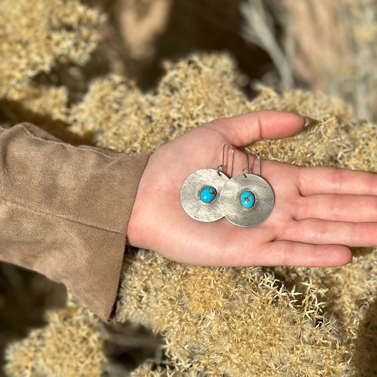 Sterling Silver Disk Earrings with Turquoise