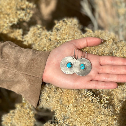 Sterling Silver Disk Earrings with Turquoise