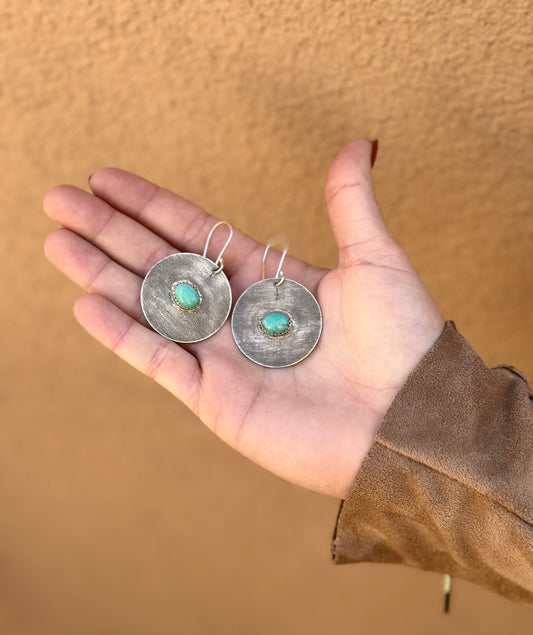 Sterling Silver Disk Earrings with Turquoise